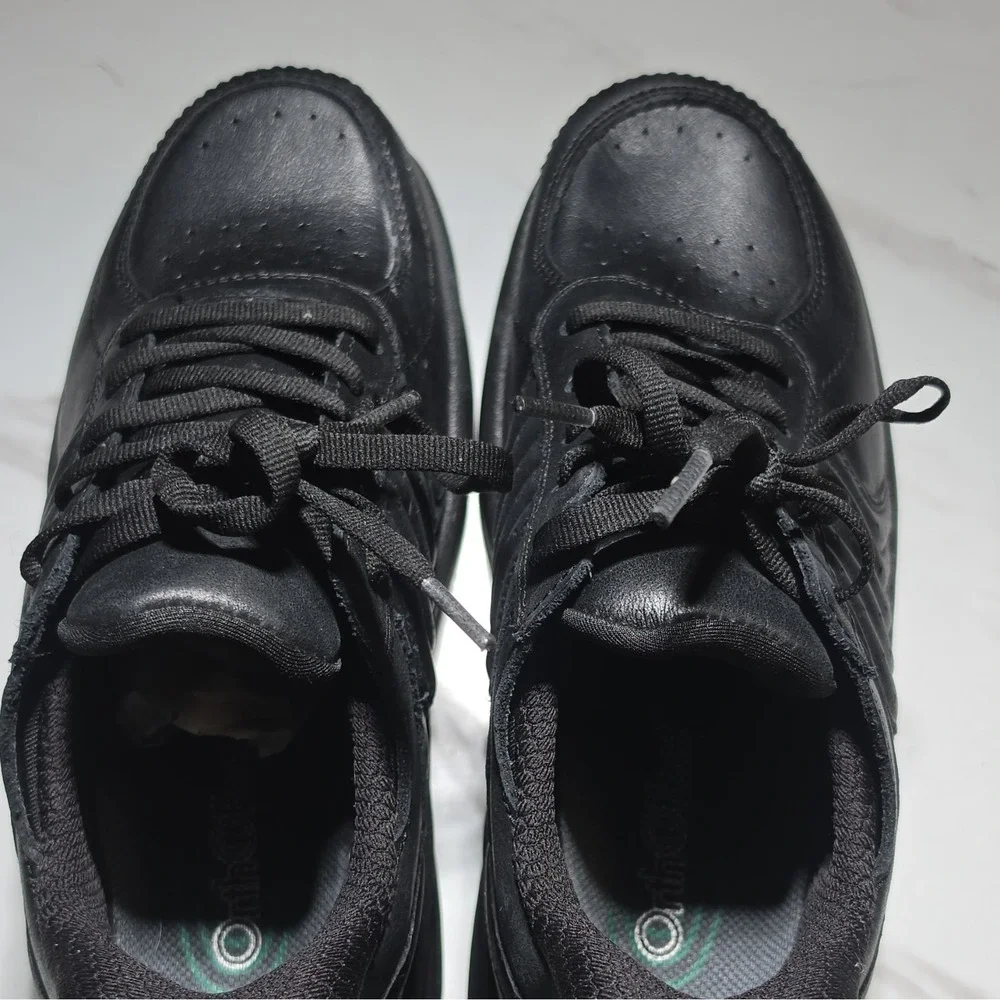 OrthoFeet Black Solid Low Top Lace Up Leather Women's Athletic Sneakers Logo